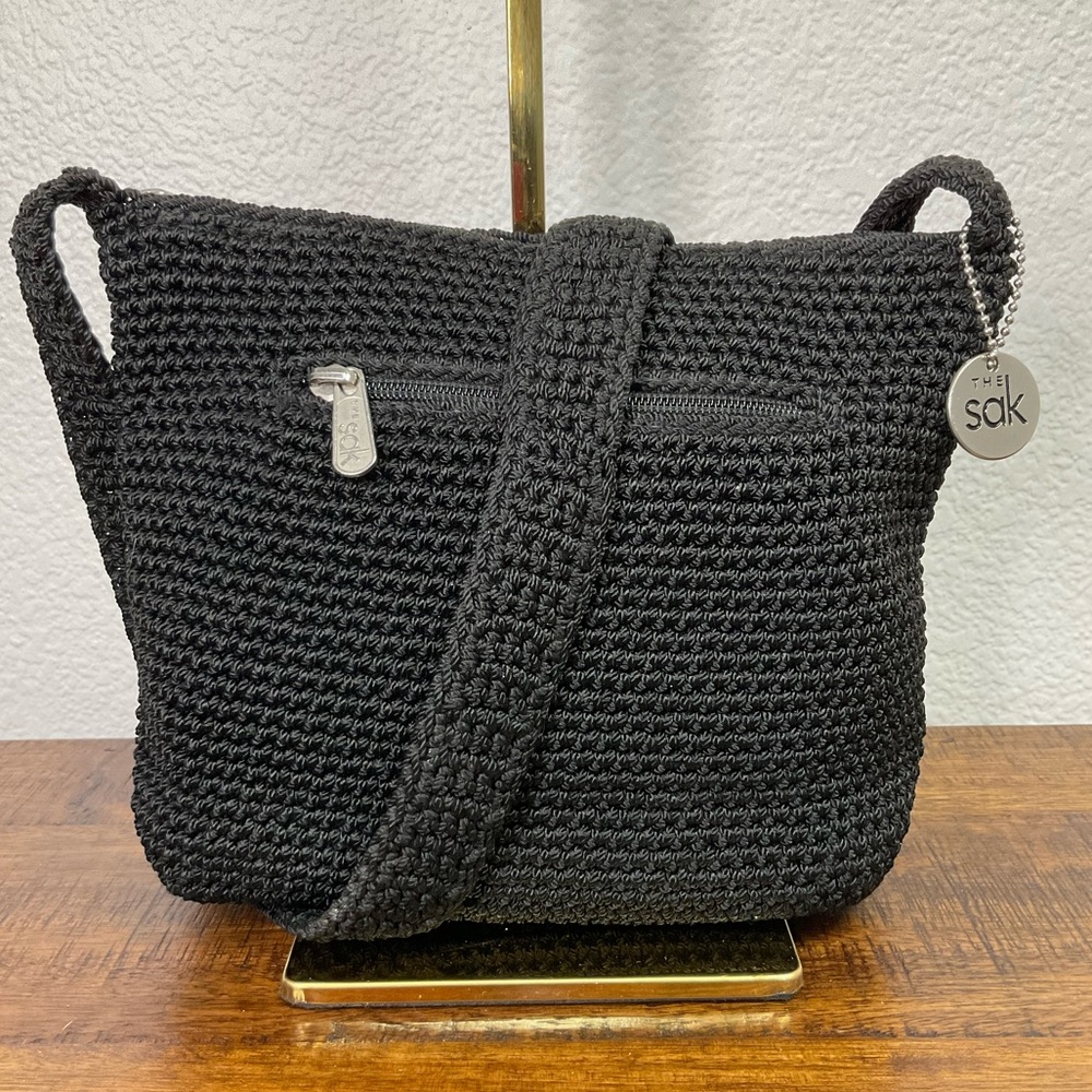 The Sak Stone Gray Crochet Knit Crossbody‎ Shoulder Bag